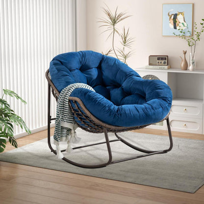 Rattan Schaukelstuhl Eiförmig Samt Blau/Dunkelblau – Indoor & Outdoor