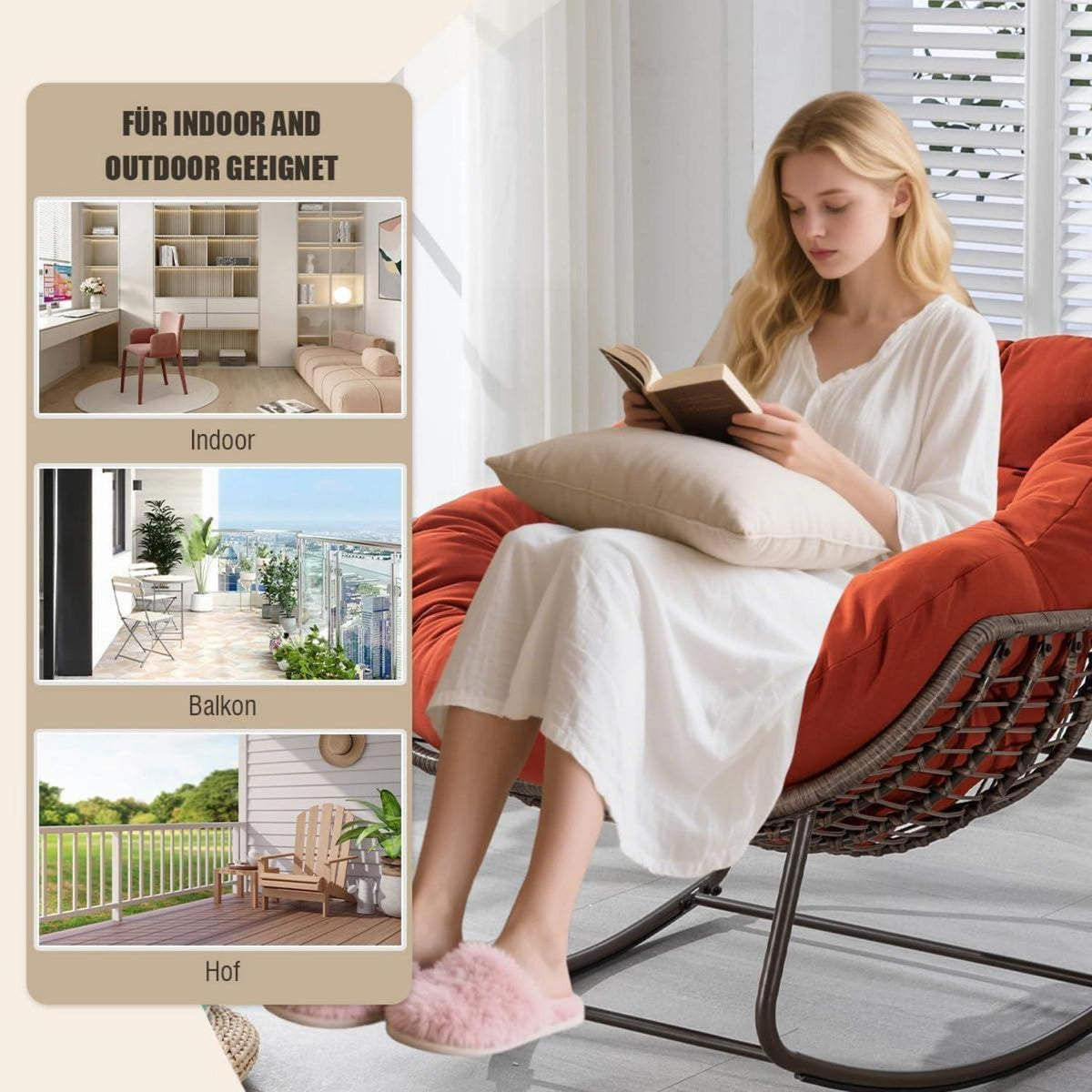 Rattan Schaukelstuhl Eiersessel für Wohnzimmer & Garten