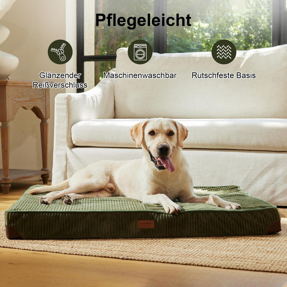 Orthopädisches Hundebett Groß – Grün, 107x76x10 cm