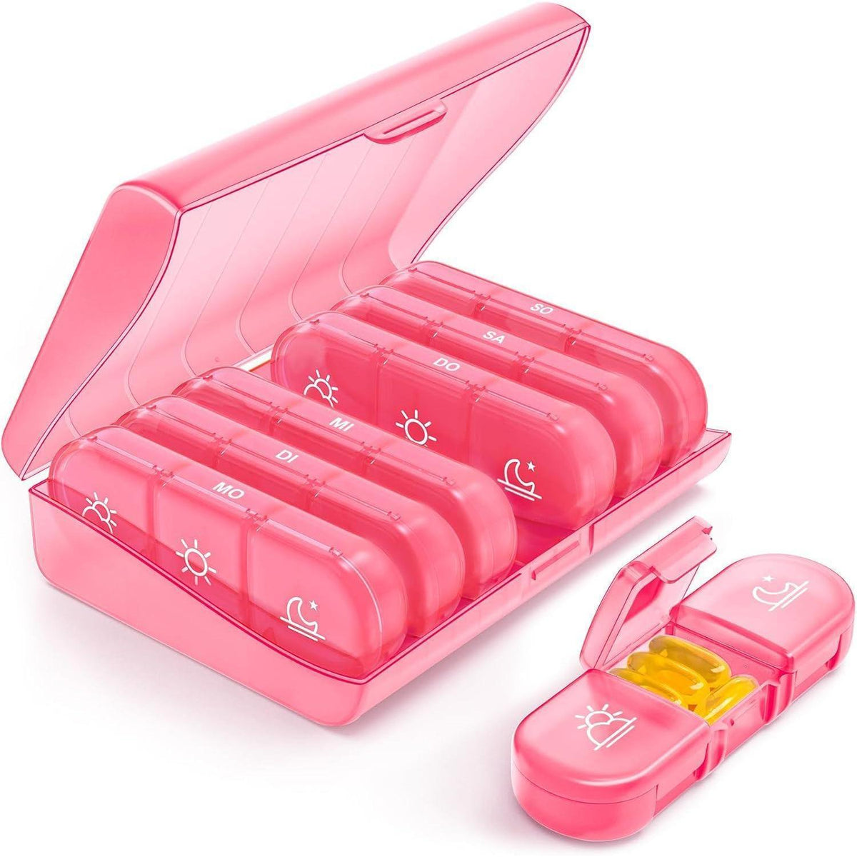 Wöchentliche Pillendose 7 Tage mit 3 Fächern, extra groß, Rosa