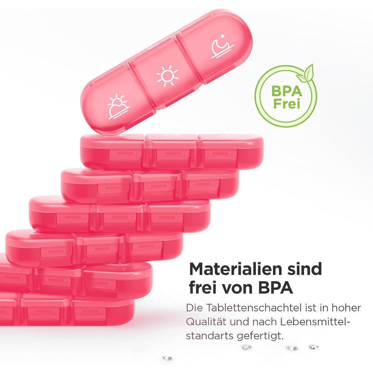 Wöchentliche Pillendose 7 Tage mit 3 Fächern, extra groß, Rosa