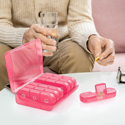 Wöchentliche Pillendose 7 Tage mit 3 Fächern, extra groß, Rosa