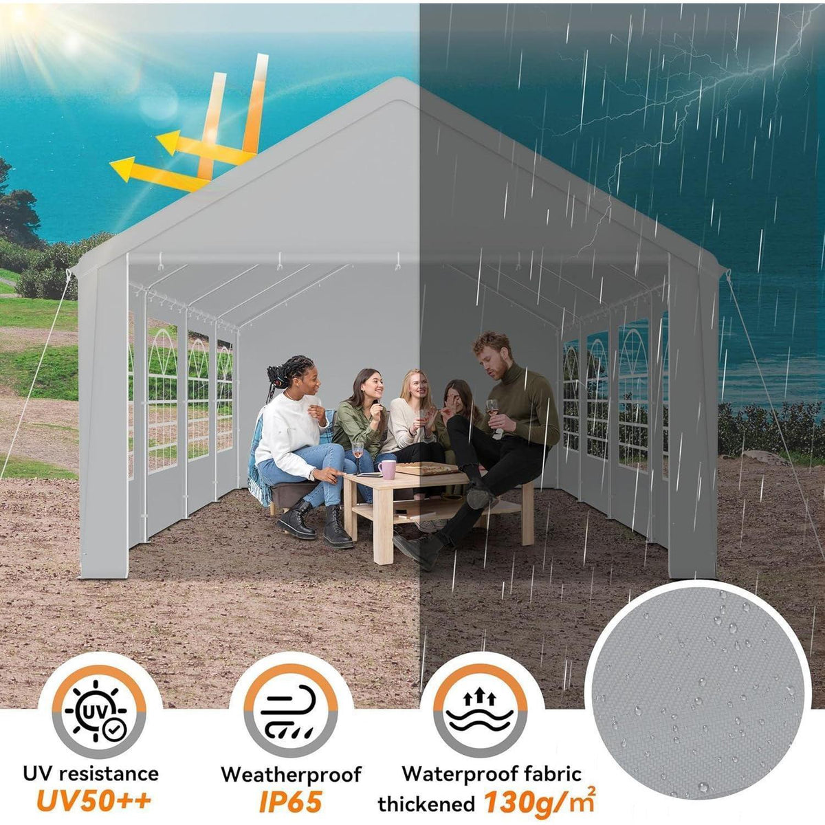 Pavillon 4x8m mit Seitenteilen & Fenster – Partyzelt für Garten & Events