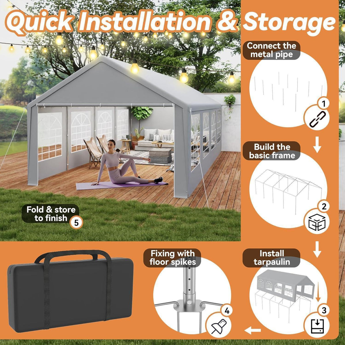 Pavillon 4x8m mit Seitenteilen & Fenster – Partyzelt für Garten & Events