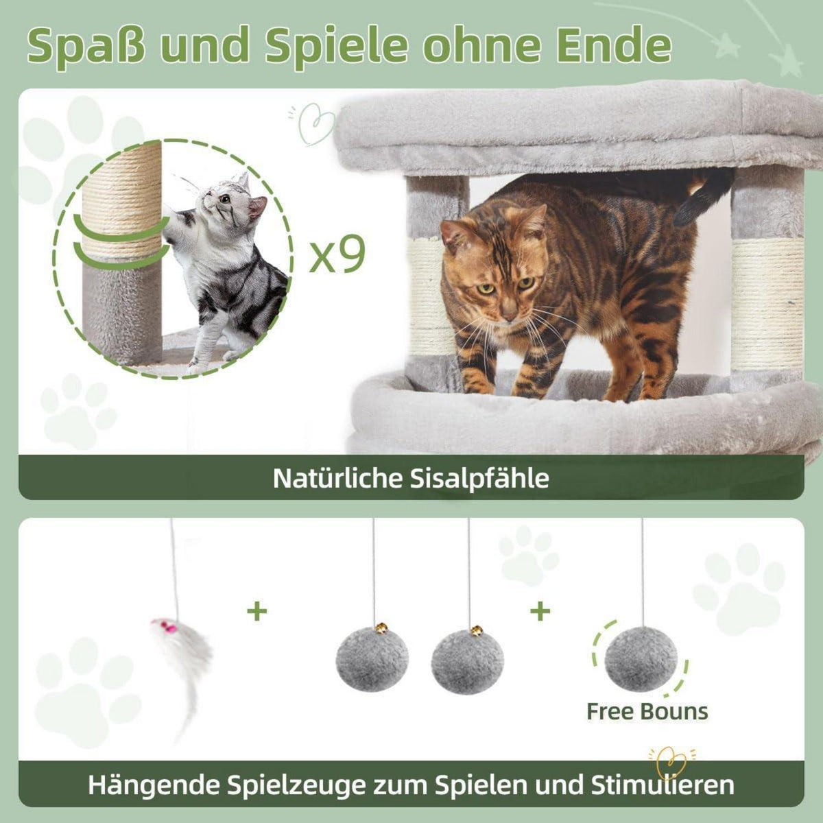 XXL Kratzbaum für Katzen – 180cm, Stabil & mit Hängematte
