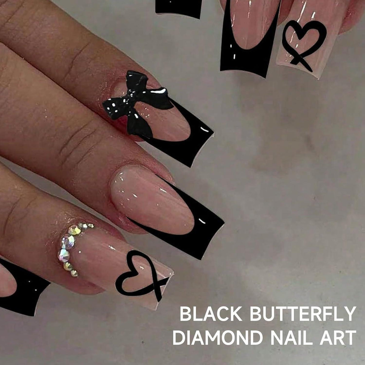 Französische Nagelspitzen Schwarz – 24 Stk. Aufkleber & Nagelfeile