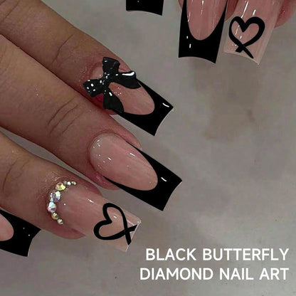 Französische Nagelspitzen Schwarz – 24 Stk. Aufkleber & Nagelfeile