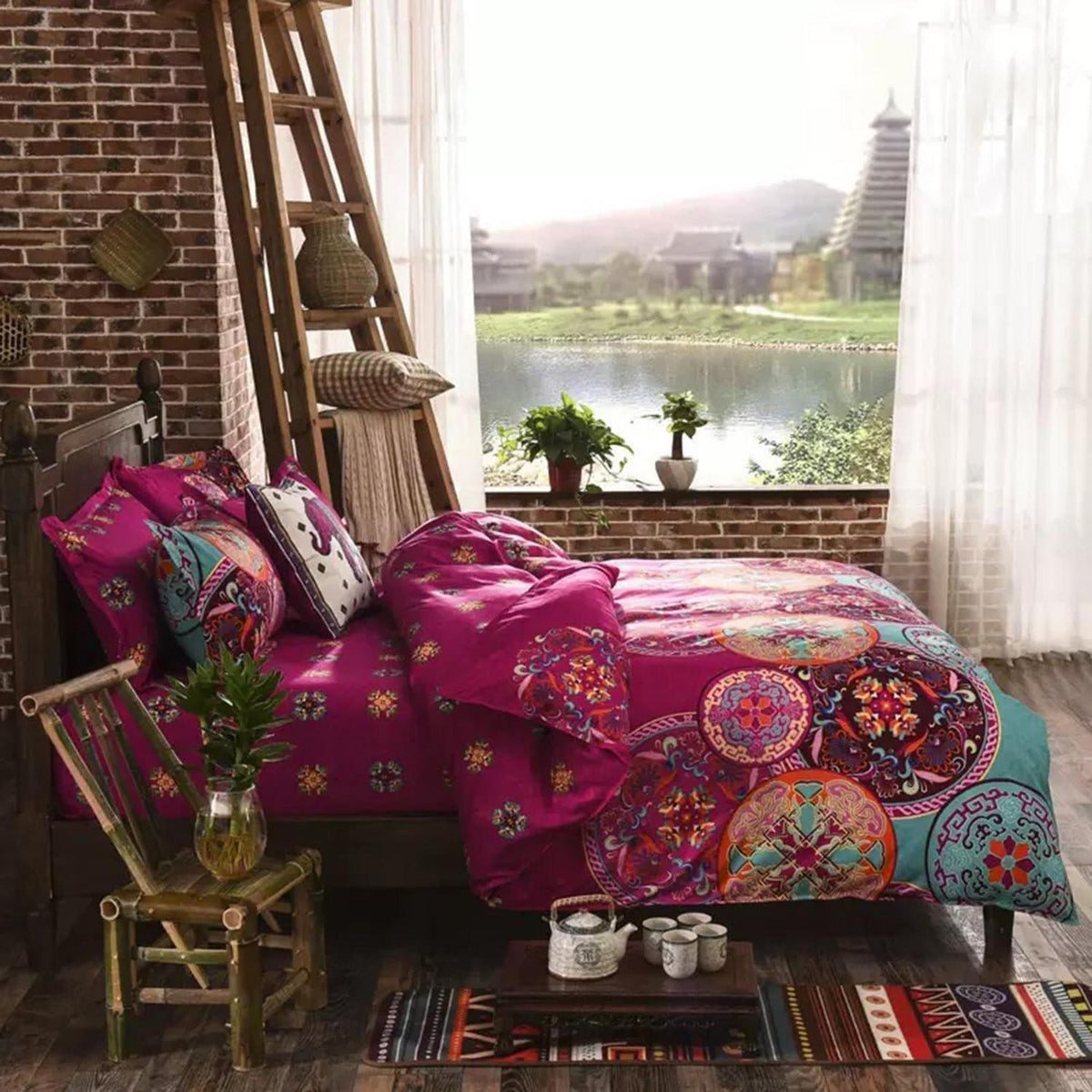 Boho Bettwäsche-Set 220x240 cm Lila mit Mandala