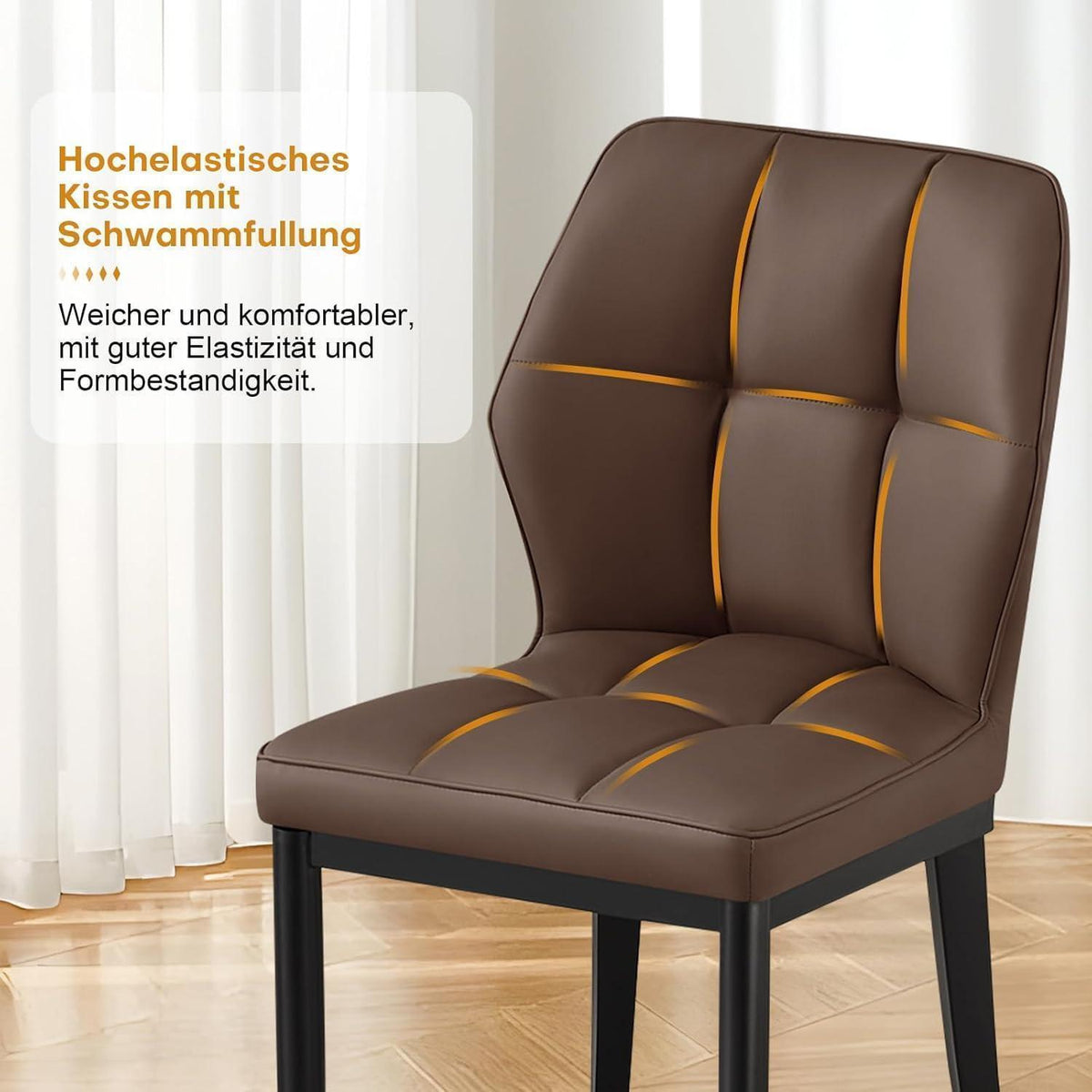 Esszimmerstühle 4er Set, Braun & Rautenmuster in Lederoptik