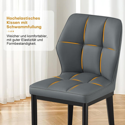 Esszimmerstühle 2er Set Grau, Metallrahmen in Lederoptik