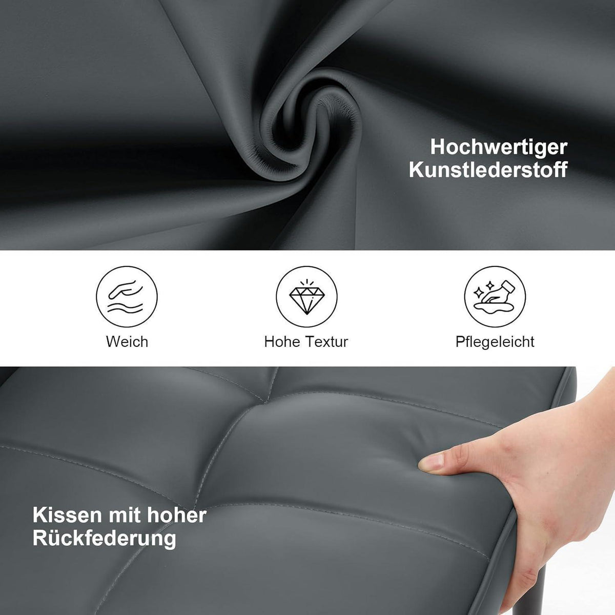 Esszimmerstühle 2er Set Grau, Metallrahmen in Lederoptik