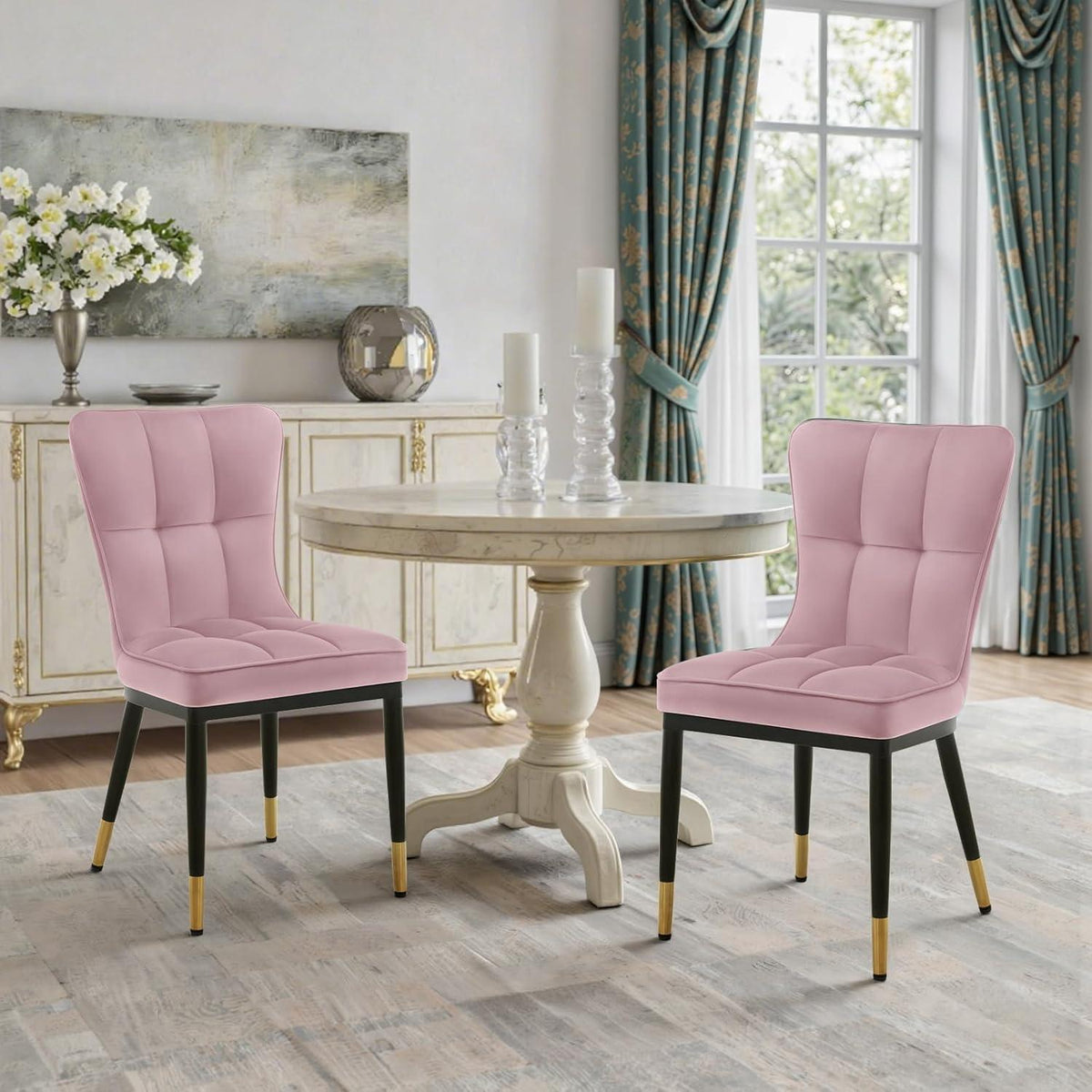 Samt Esszimmerstühle Set 4er – Rosa, Bequem & Robust
