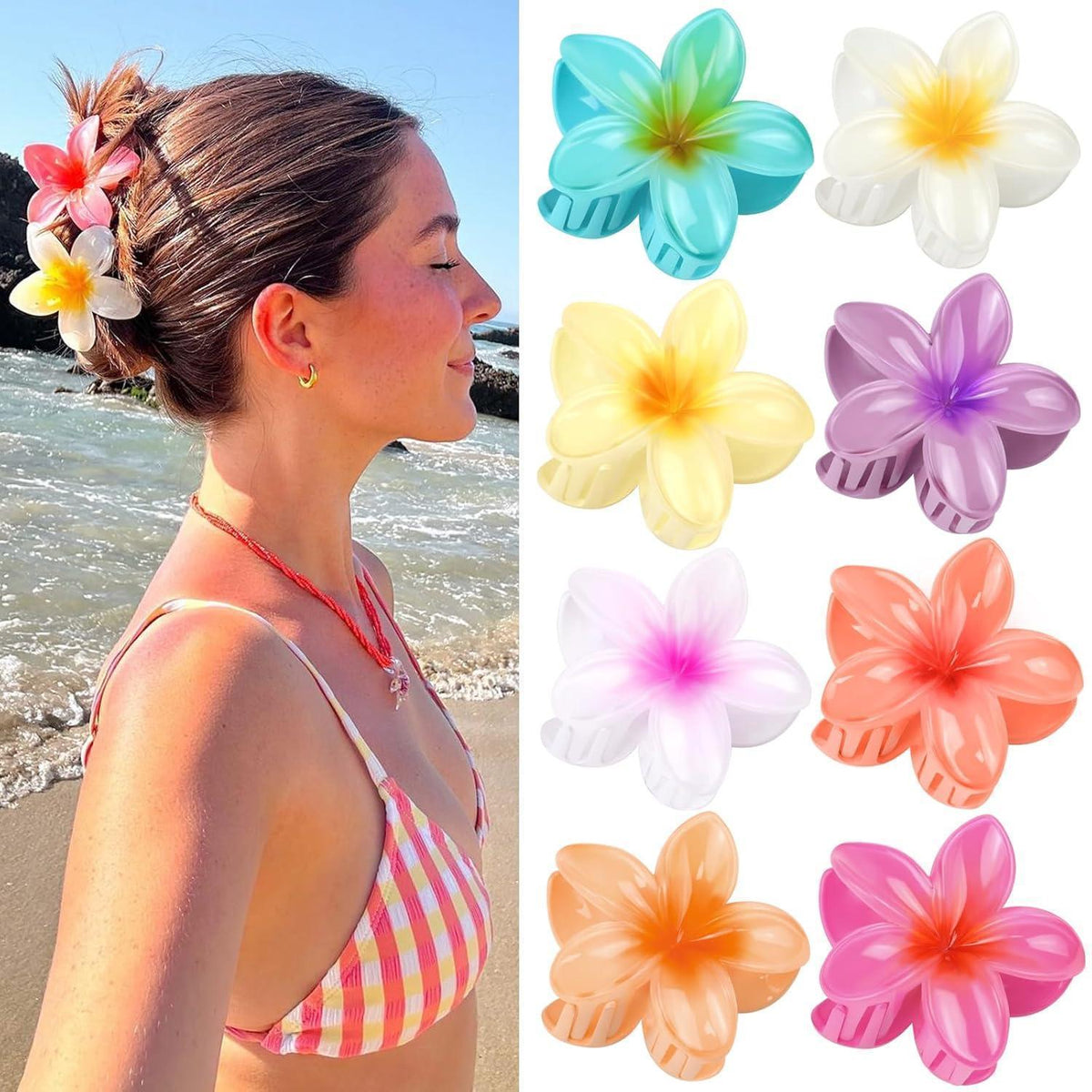Blumen Haarklammern 8er Set - Bunte Kunststoff Spangen für Damen & Mädchen