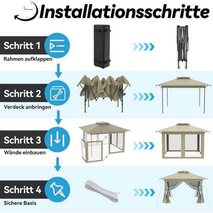4x4m Faltpavillon mit UV-Schutz & Moskitonetz