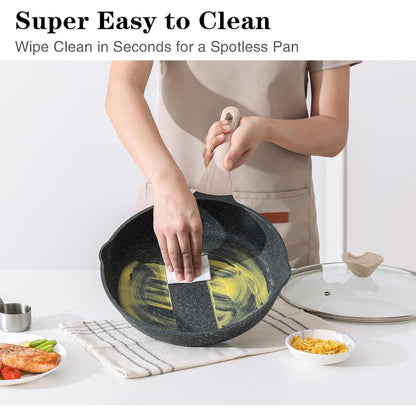 3-teiliges Bratpfannen-Set mit Deckel, Granit Antihaft, Induktion
