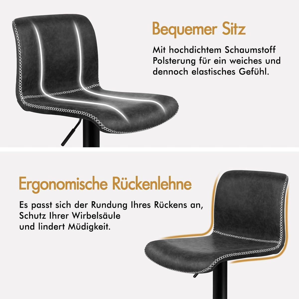 Barhocker Set 2er, Gepolstert, Drehbar, Dunkelgrau