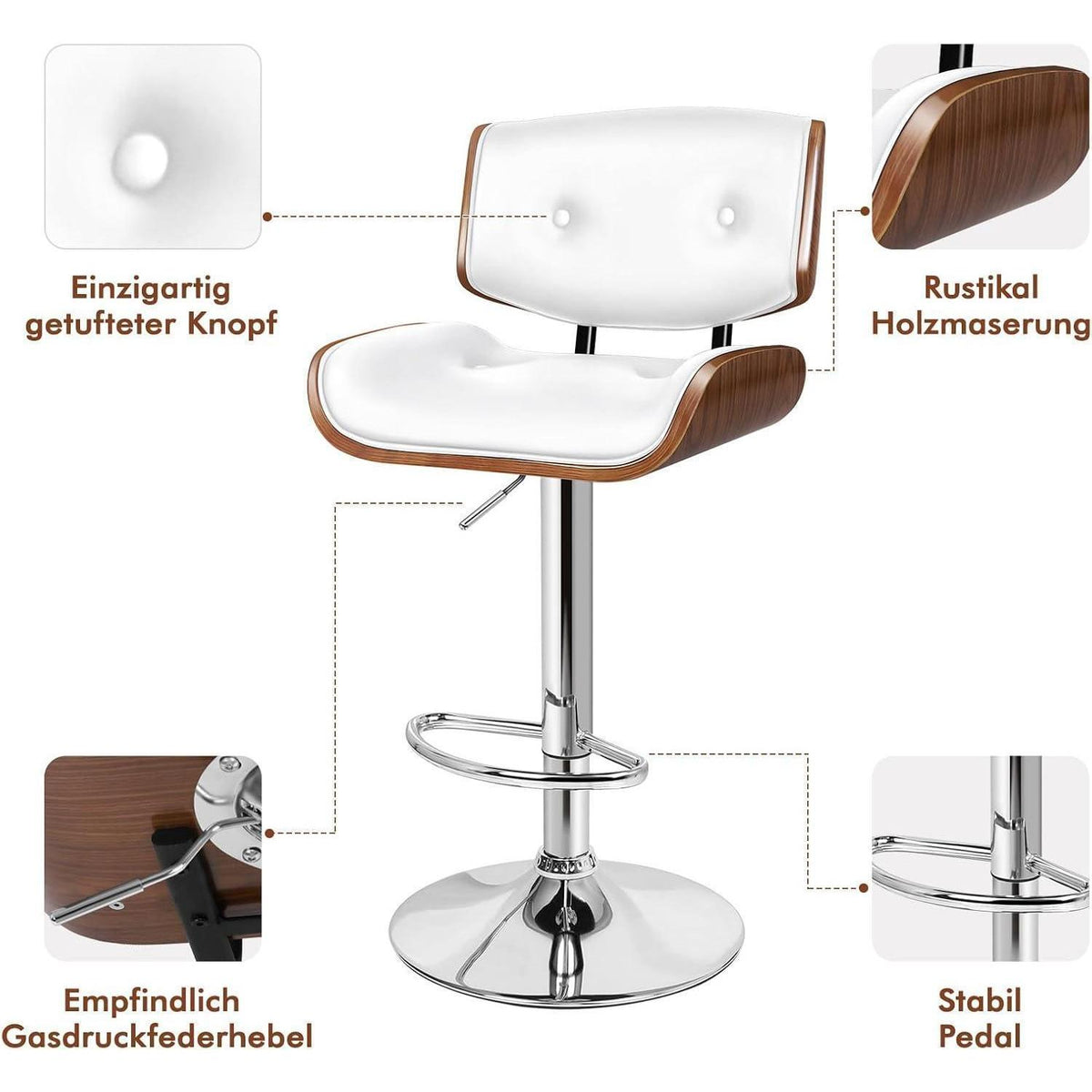Verstellbarer Barhocker mit 360° Drehung – Weiß