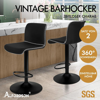 Gepolsterte Barhocker 2er-Set, höhenverstellbar, Schwarz