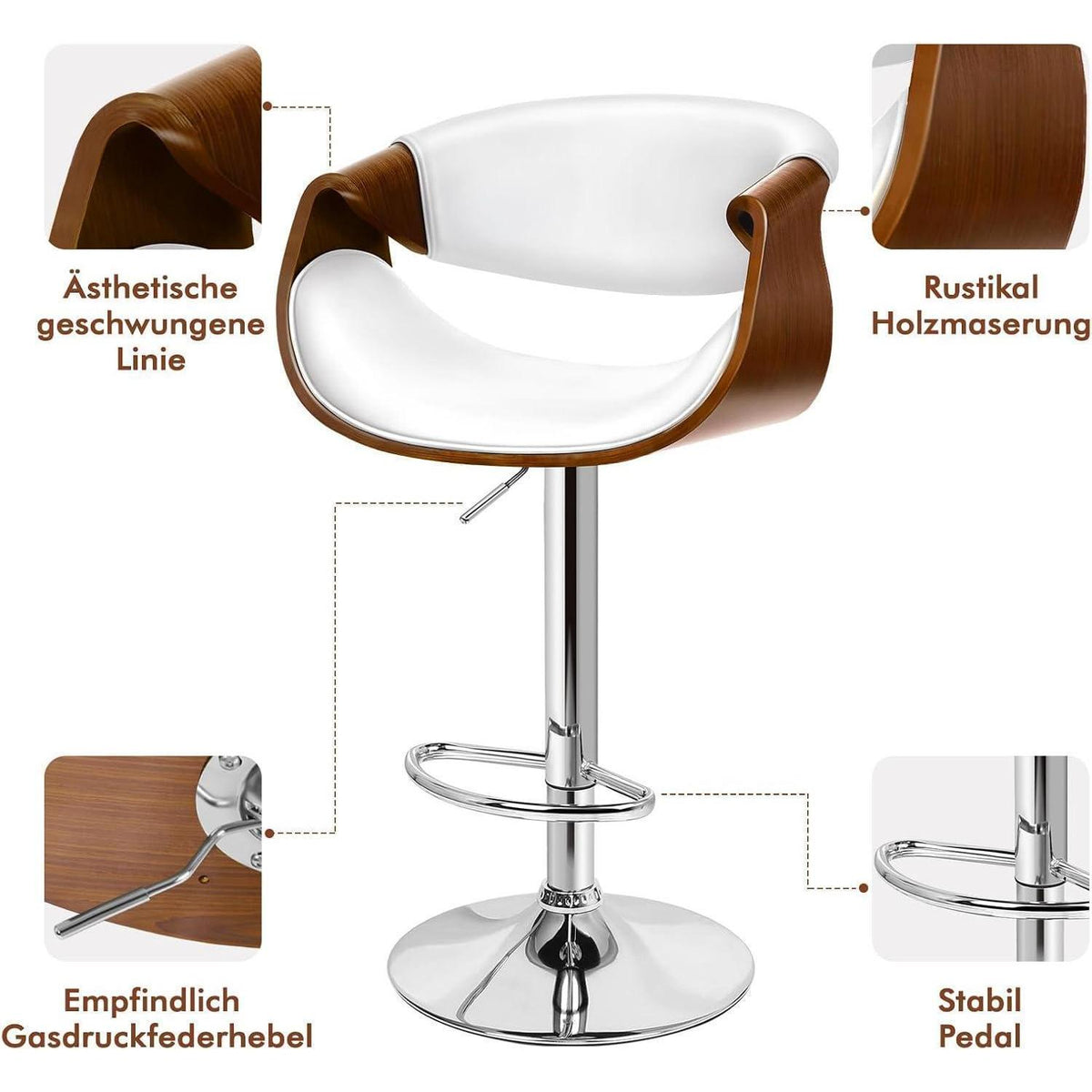 Verstellbarer Barhocker mit Fußstütze – Schwerlast, Weiß
