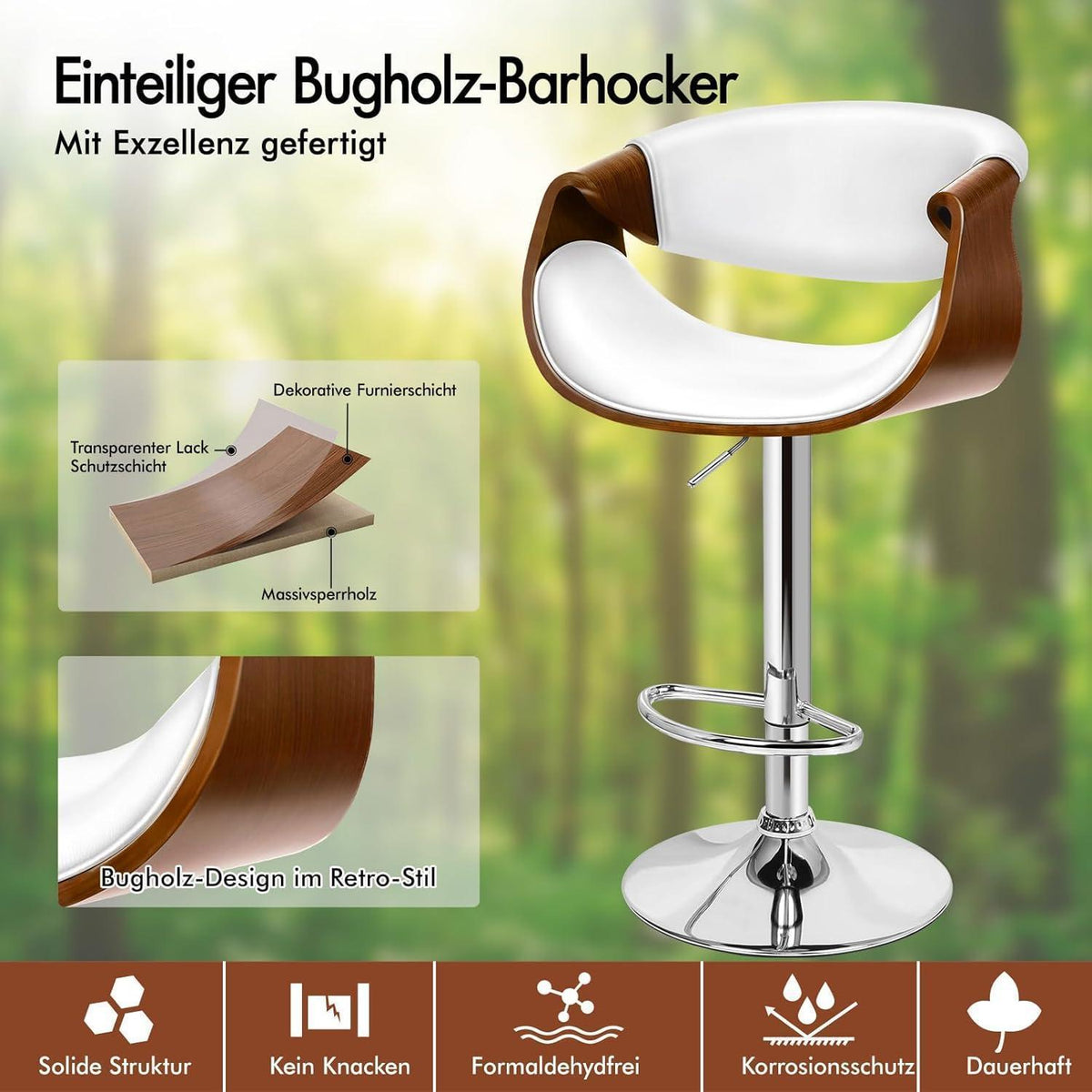 Verstellbarer Barhocker mit Fußstütze – Schwerlast, Weiß