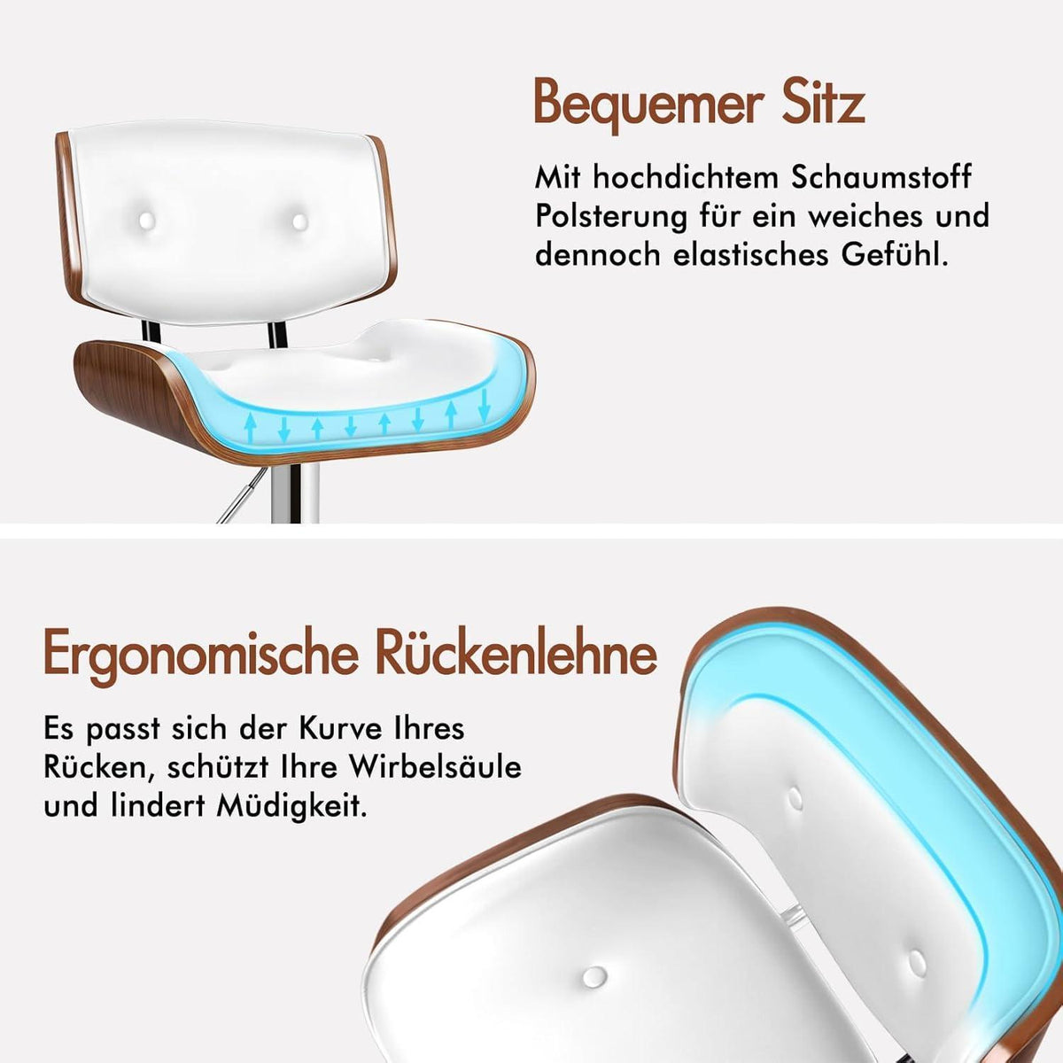 Moderner Höhenverstellbarer Küchenhocker – Weiß