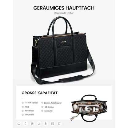 Laptoptasche Damen 14 Zoll, wasserdicht, mit Schultergurt, Schwarz