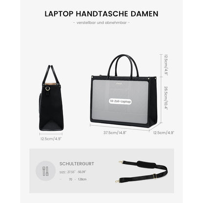 Laptoptasche Damen 14 Zoll, wasserdicht, mit Schultergurt, Schwarz