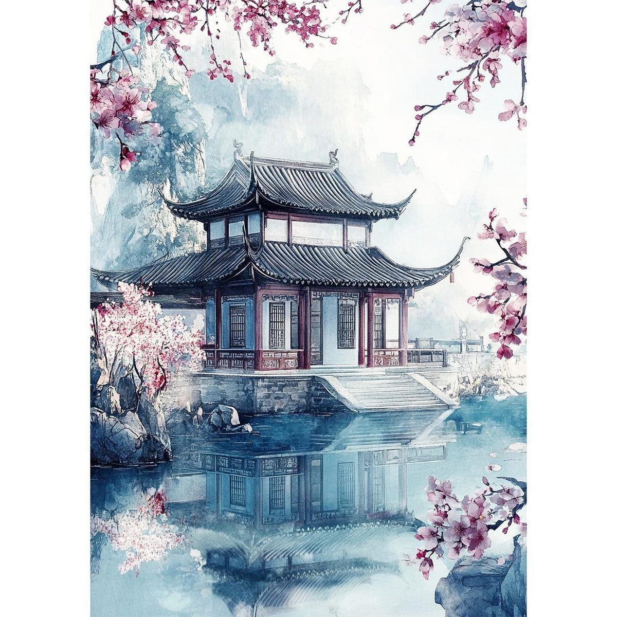 5D Diamantmalerei Chinesische Architektur – DIY Landschaftsbild