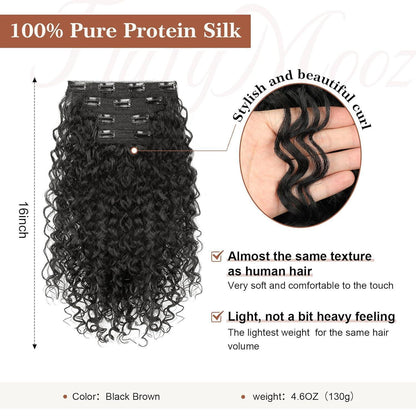 Lockige Haarverlängerung 40cm – Schwarzbraun, 100% Proteinseide