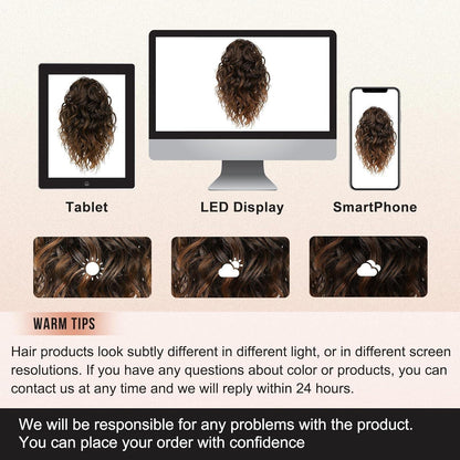 Welliges Pferdeschwanz Haarverlängerung mit Kinnclip, Mandelbraun