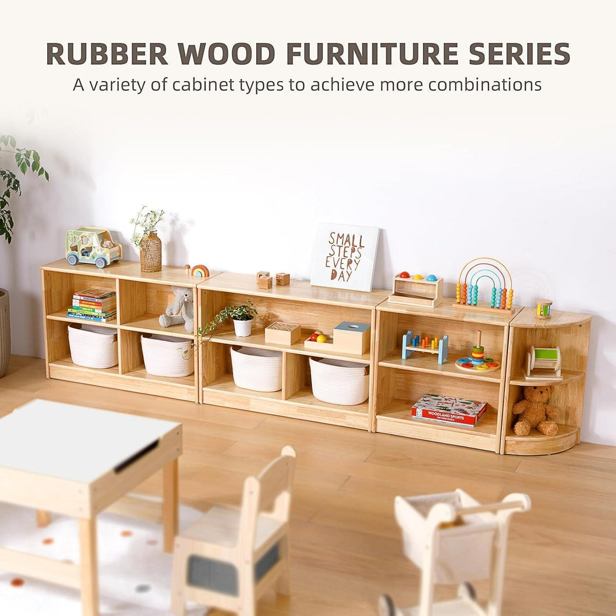 Gummibaumholz Montessori Regal 60cm – Kleinkind Bücherregal
