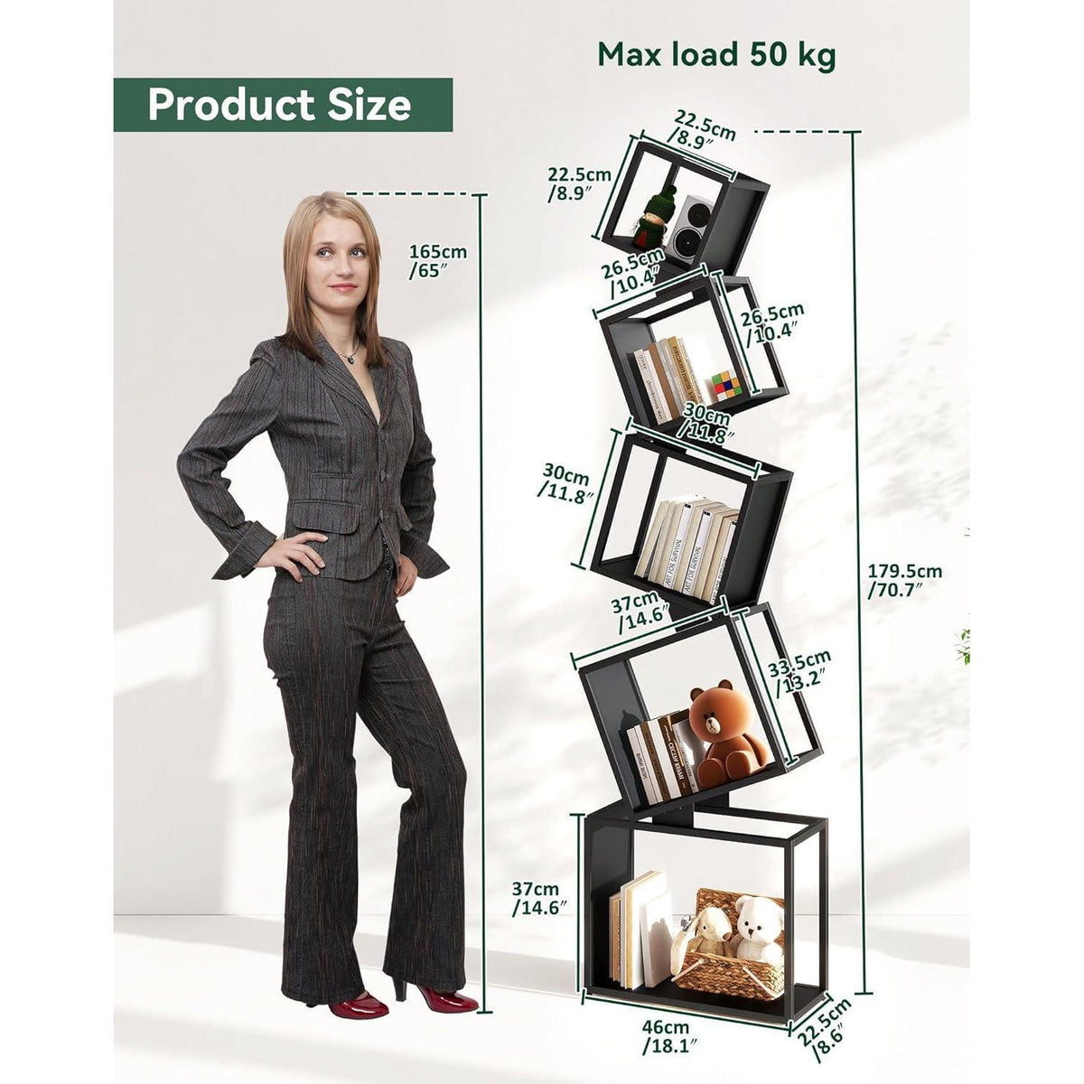 180cm Metall Bücherregal | 5 Ebenen | Robustes Standregal Schwarz