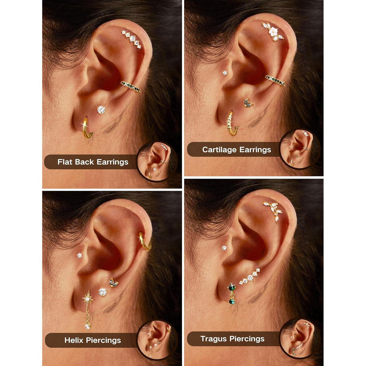 Helix Piercing Set | 12er Set Ohrringe Chirurgenstahl & CZ
