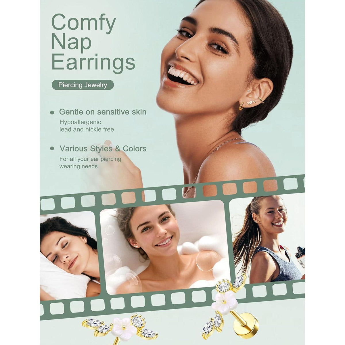 Helix Piercing Set | 12er Set Ohrringe Chirurgenstahl & CZ