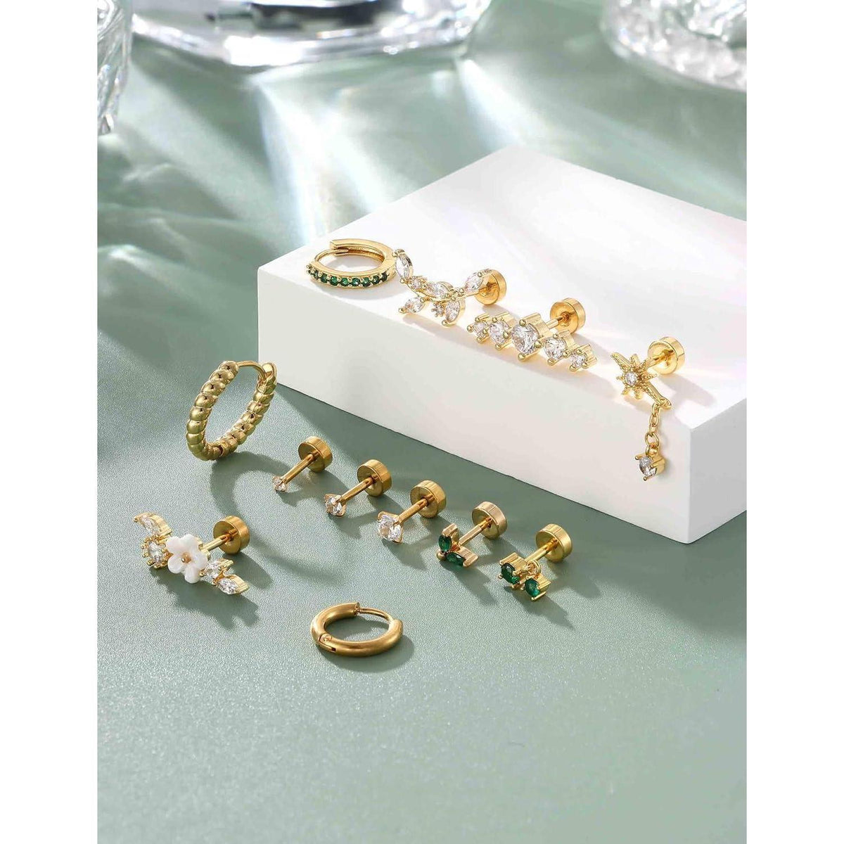 Helix Piercing Set | 12er Set Ohrringe Chirurgenstahl & CZ