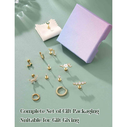 Helix Piercing Set | 12er Set Ohrringe Chirurgenstahl & CZ