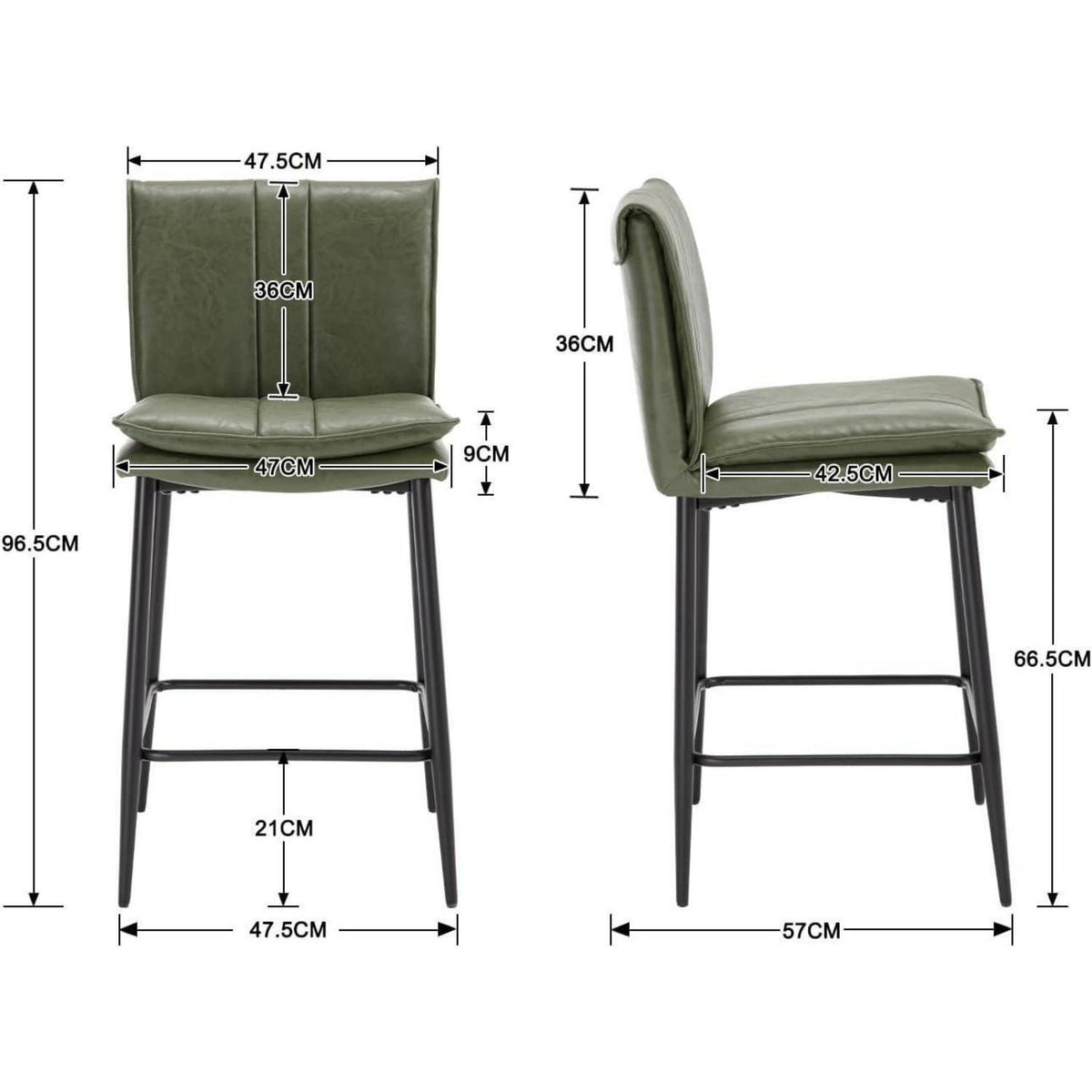 Grüner Barhocker 2er Set –, Metallgestell in Lederoptik