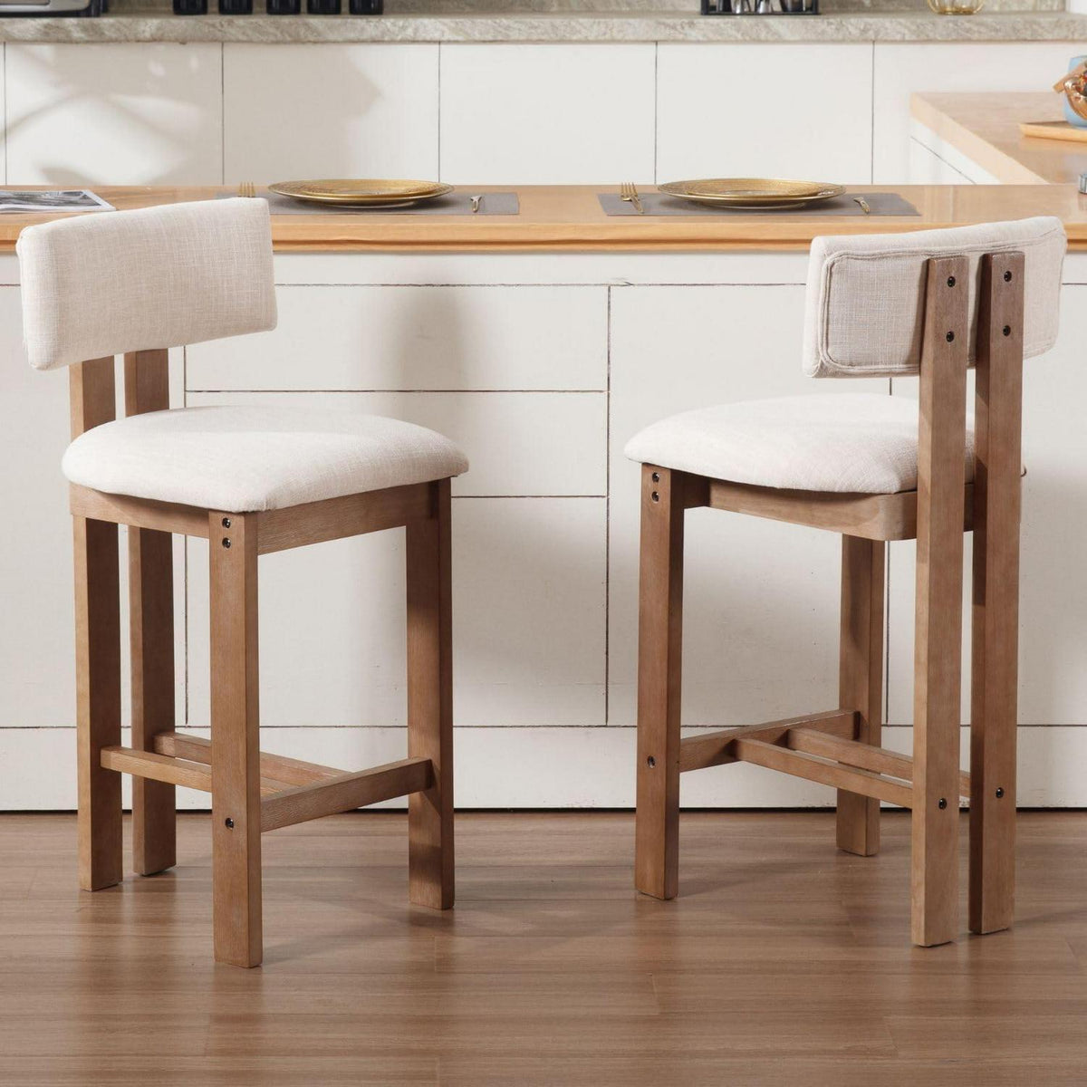 Beige Barhocker Set aus Holz mit Lehne – Komfort & Stil