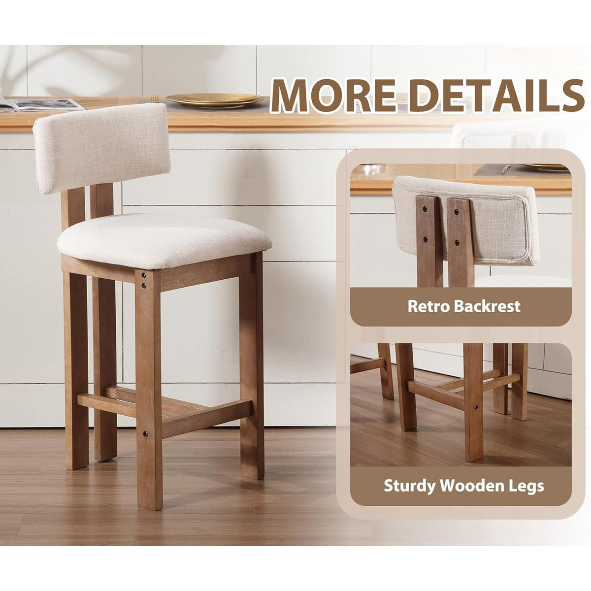 Beige Barhocker Set aus Holz mit Lehne – Komfort & Stil