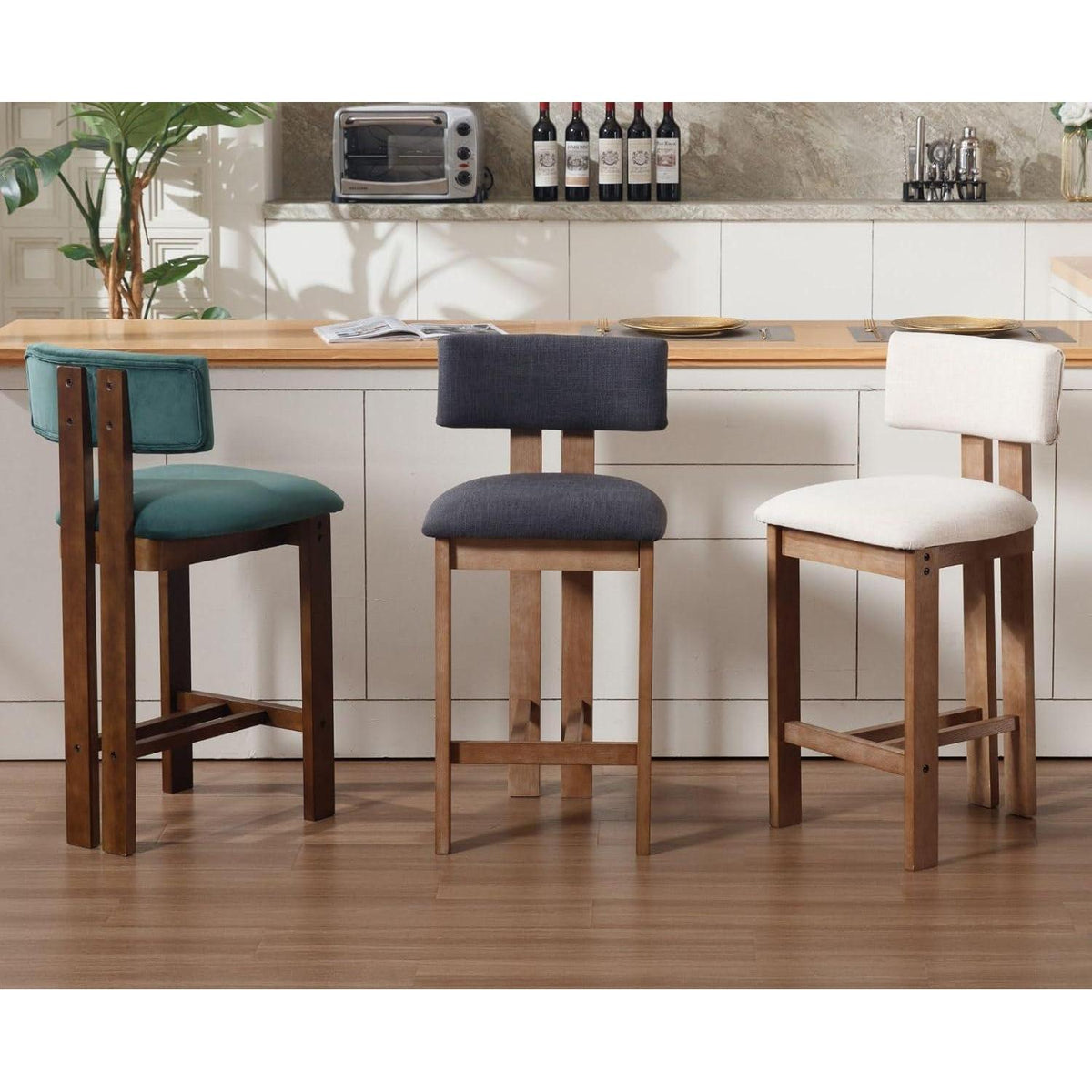 Beige Barhocker Set aus Holz mit Lehne – Komfort & Stil