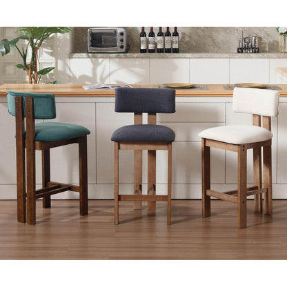 Barhocker Set 2er Samt – Holzbeine, Grün