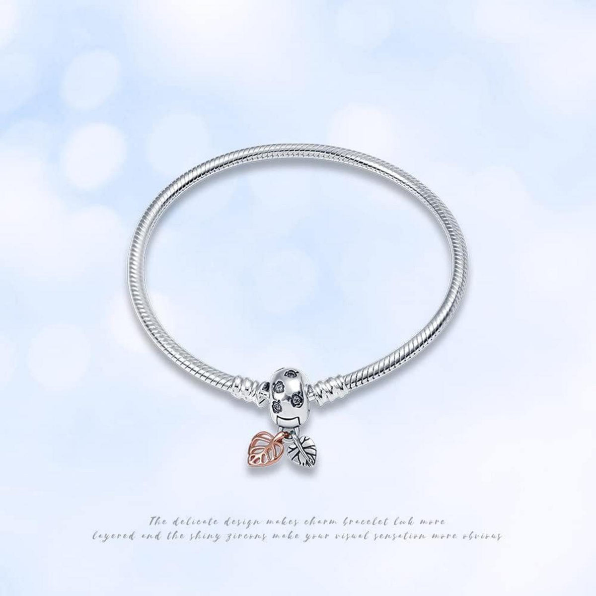 925 Sterling Silber Schlangen Gliederarmband mit Zirkonia, Damen Love Charm