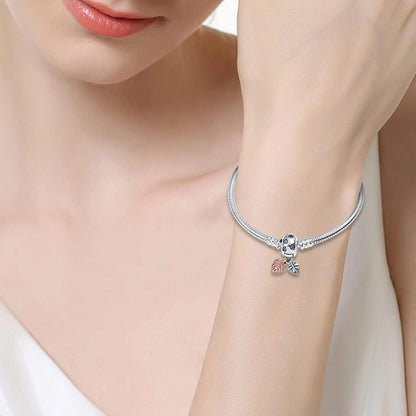 925 Sterling Silber Schlangen Gliederarmband mit Zirkonia, Damen Love Charm