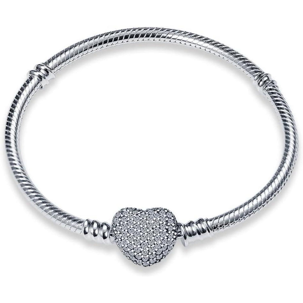 Sterling Silber Schlangen Gliederarmband mit Zirkonia, Damen Love Charm
