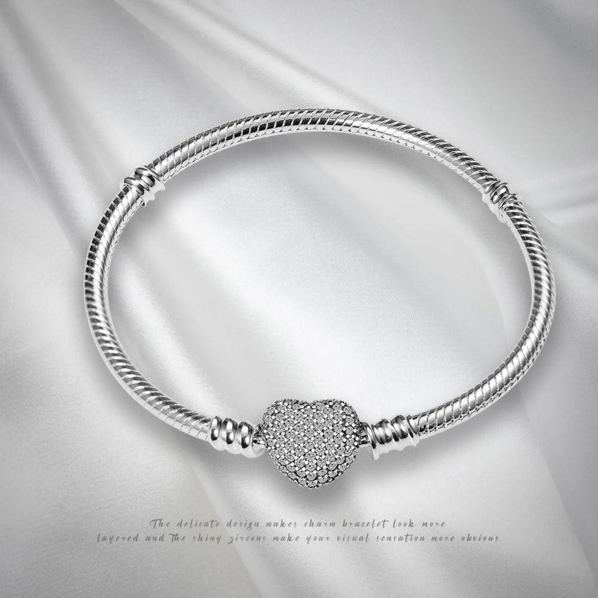 Sterling Silber Schlangen Gliederarmband mit Zirkonia, Damen Love Charm