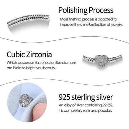 Sterling Silber Schlangen Gliederarmband mit Zirkonia, Damen Love Charm