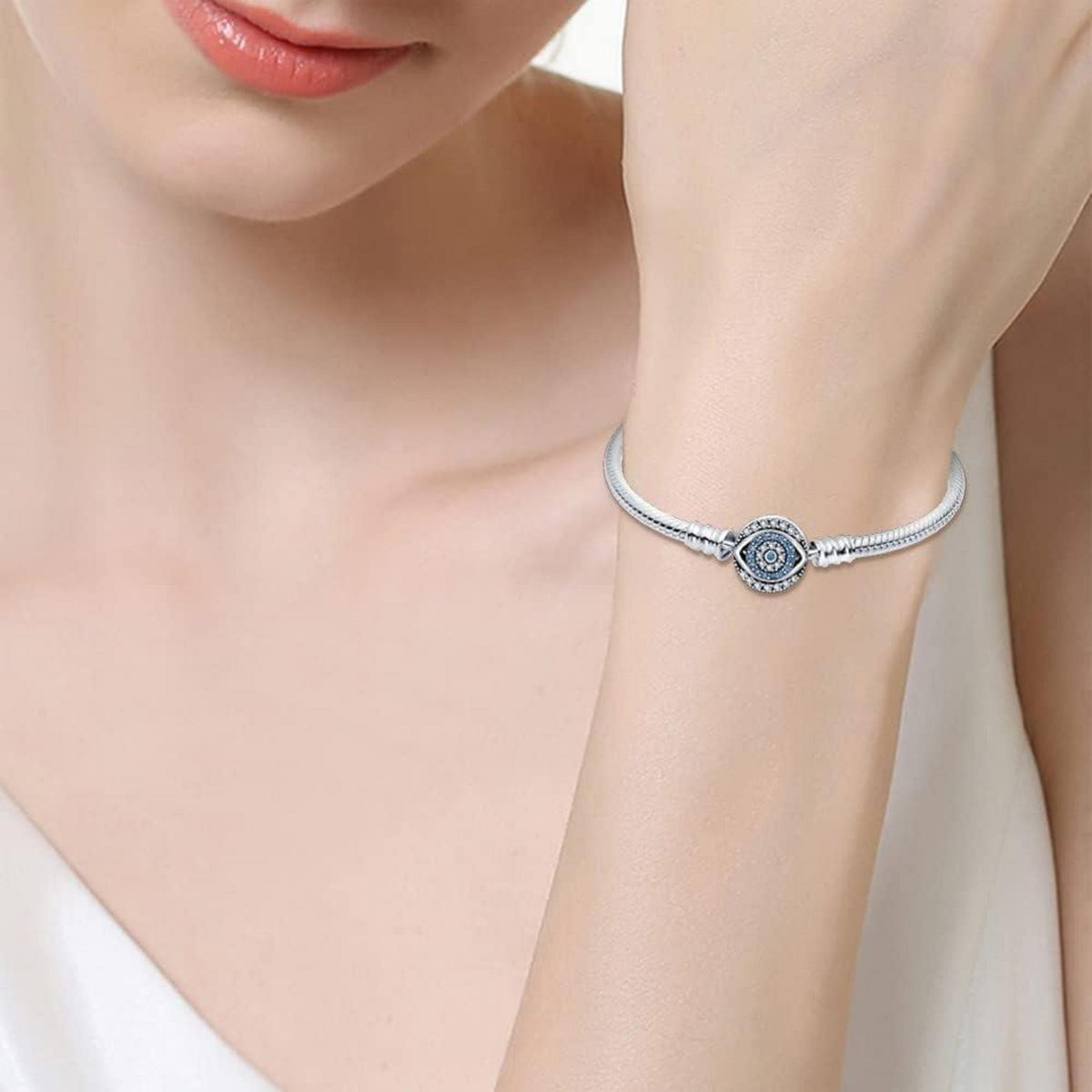 Sterling Silber Schlangen Gliederarmband mit Zirkonia, Damen Love Charm