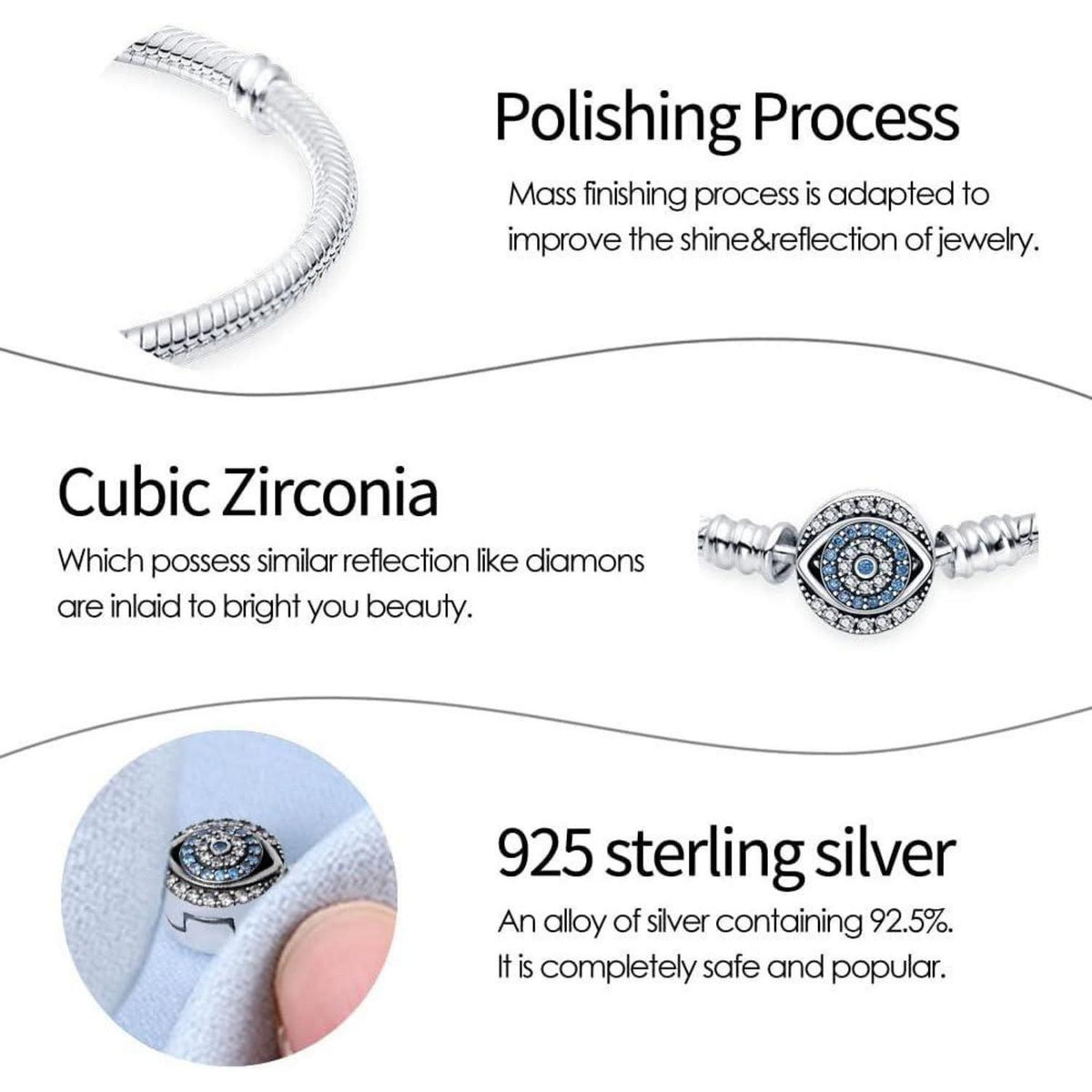 Sterling Silber Schlangen Gliederarmband mit Zirkonia, Damen Love Charm