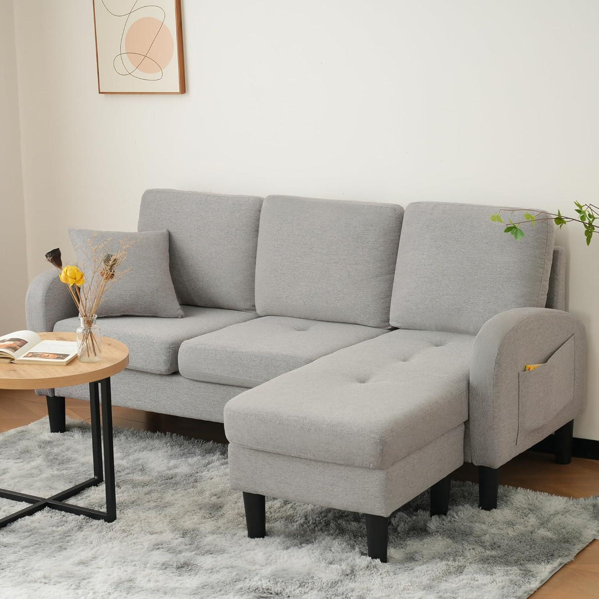 Eckcouch mit Chaiselongue – Grau, Modular & Platzsparend
