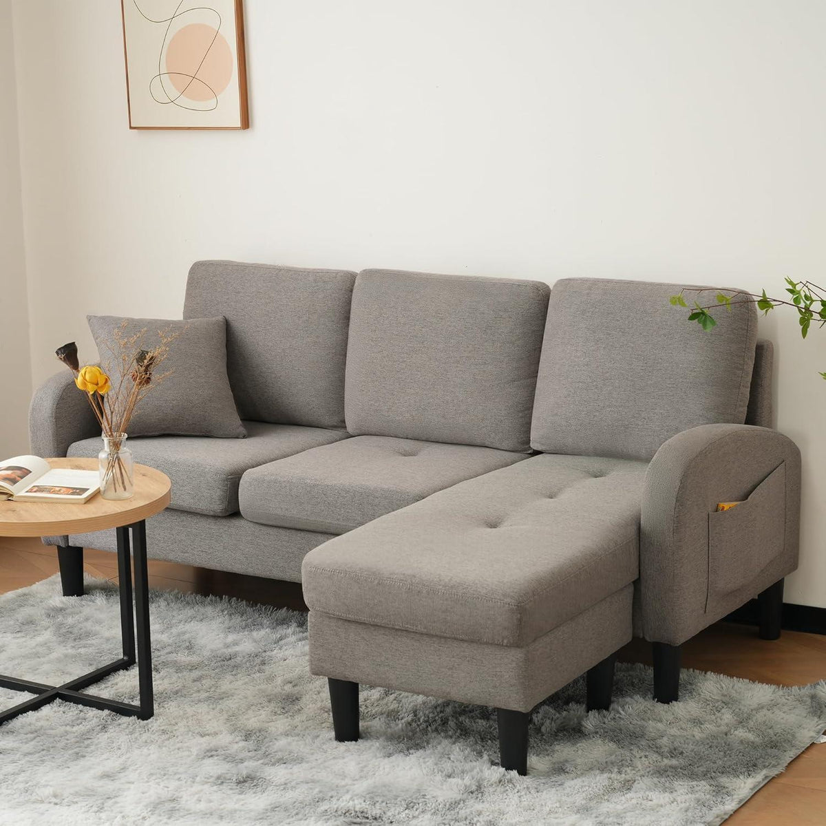 Ecksofa mit Chaiselongue – Dunkelgrau, 3-Sitzer, Modular